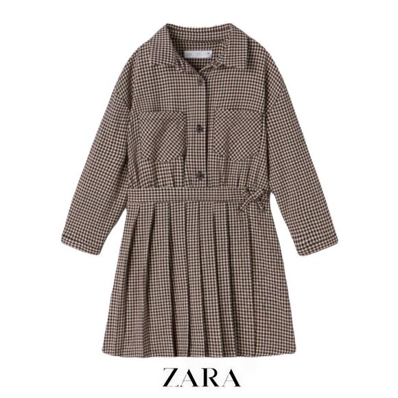 ZARA Kids | Brown | PLAID BOX SHIRT DRESS - Picture 2 of 11